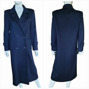 Vtg EVAN PICONE Navy Wool Double Breasted Trench Coat Sz 6/8 Union Made USA